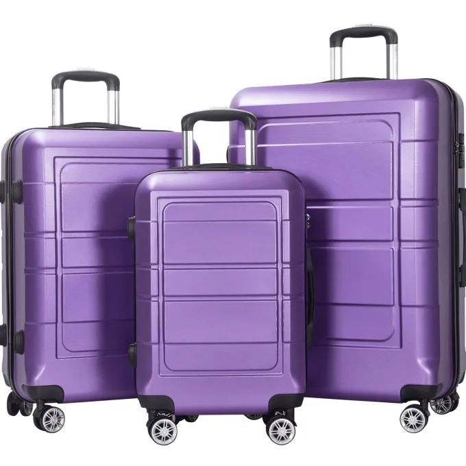 Silk & Salt AEDILYS 3 Pcs Hardside LuggaSets with TSA Locks and Durable Spinner Wheels Suitcase(20/24/28) Purple^ Luggage Sets