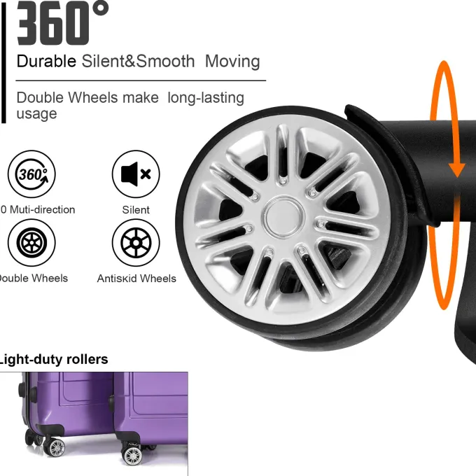 Silk & Salt AEDILYS 3 Pcs Hardside LuggaSets with TSA Locks and Durable Spinner Wheels Suitcase(20/24/28) Purple^ Luggage Sets