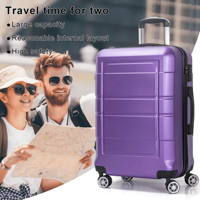 Silk & Salt AEDILYS 3 Pcs Hardside LuggaSets with TSA Locks and Durable Spinner Wheels Suitcase(20/24/28) Purple^ Luggage Sets