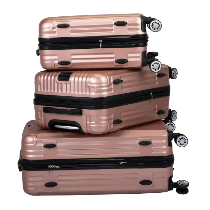 Silk & Salt Kepooman Expandable Suitcase Vertical Striped Suitcase 3-piece Set Rose Gold^ Hard Side Luggage