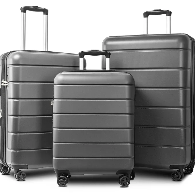 Silk & Salt uhomepro 3 In 1 Suitcases with Wheels Upgrade 20 24 28 Carry On LuggaTSA Lock Maneuverable LuggaSets Travel Suitcase Christmas Gifts for Business Trip Holiday Travel Cruise Gray^ Carry On Luggage|Hard Side Luggage