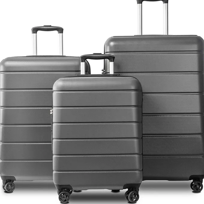 Silk & Salt uhomepro 3 In 1 Suitcases with Wheels Upgrade 20 24 28 Carry On LuggaTSA Lock Maneuverable LuggaSets Travel Suitcase Christmas Gifts for Business Trip Holiday Travel Cruise Gray^ Carry On Luggage|Hard Side Luggage