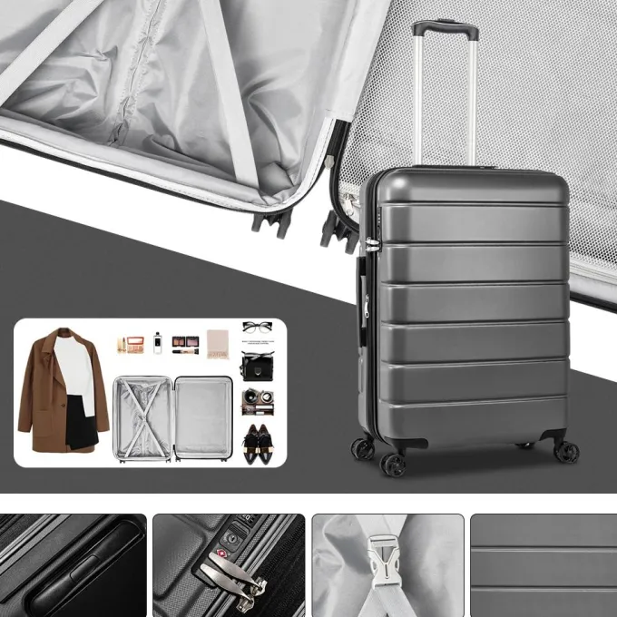 Silk & Salt uhomepro 3 In 1 Suitcases with Wheels Upgrade 20 24 28 Carry On LuggaTSA Lock Maneuverable LuggaSets Travel Suitcase Christmas Gifts for Business Trip Holiday Travel Cruise Gray^ Carry On Luggage|Hard Side Luggage