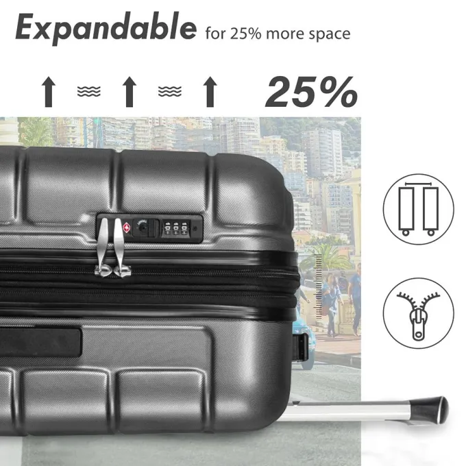 Silk & Salt uhomepro 3 In 1 Suitcases with Wheels Upgrade 20 24 28 Carry On LuggaTSA Lock Maneuverable LuggaSets Travel Suitcase Christmas Gifts for Business Trip Holiday Travel Cruise Gray^ Carry On Luggage|Hard Side Luggage