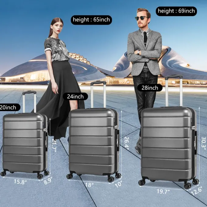 Silk & Salt uhomepro 3 In 1 Suitcases with Wheels Upgrade 20 24 28 Carry On LuggaTSA Lock Maneuverable LuggaSets Travel Suitcase Christmas Gifts for Business Trip Holiday Travel Cruise Gray^ Carry On Luggage|Hard Side Luggage