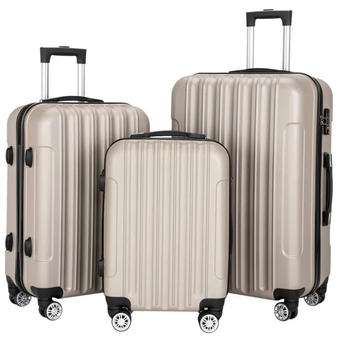Silk & Salt 3 Piece LuggaSet Metal Frame Plastic Travel Trolley Suitcase Set 20u201d 24u201d 28u201d LuggaSuitcase Portable Spinner Wheels Lightweight LuggaSet Gray^ Hard Side Luggage
