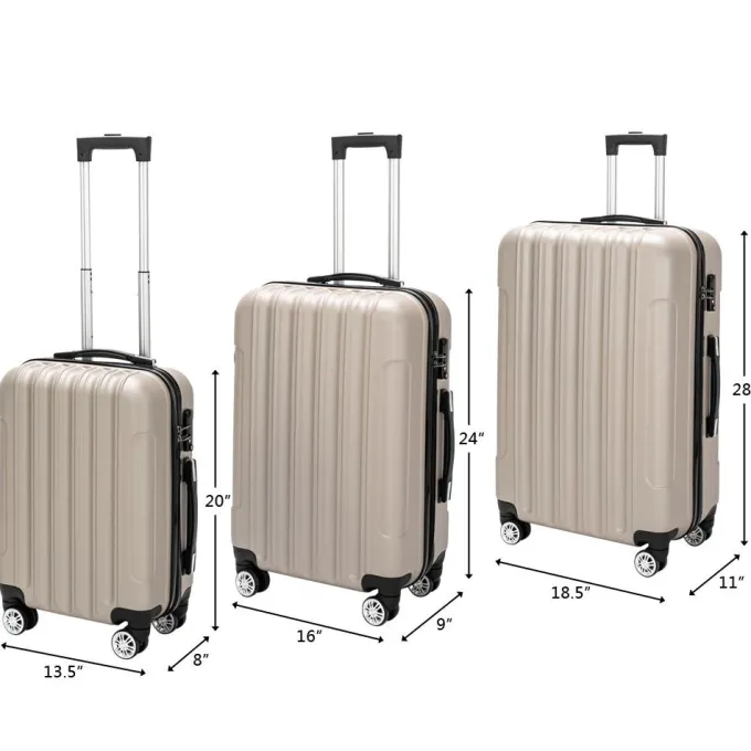Silk & Salt 3 Piece LuggaSet Metal Frame Plastic Travel Trolley Suitcase Set 20u201d 24u201d 28u201d LuggaSuitcase Portable Spinner Wheels Lightweight LuggaSet Gray^ Hard Side Luggage