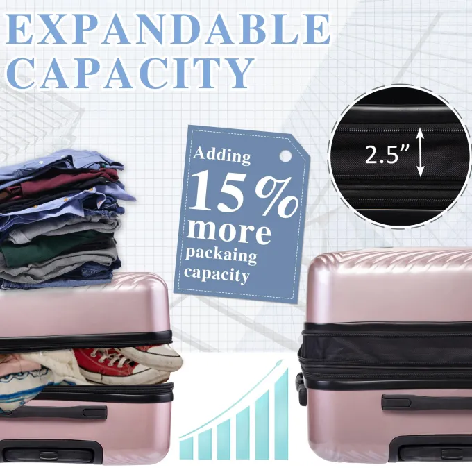 Silk & Salt Jaxpety 3 Pcs LuggaSet Expandable Hardside Spinner Suitcase with TSA Lock Rose Gold^ Luggage Sets