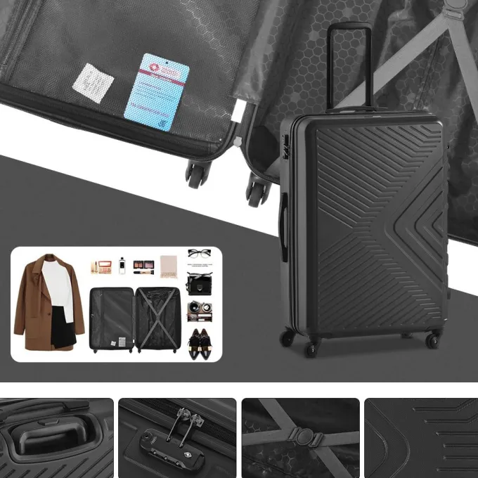 Silk & Salt 3 Piece Black LuggaTravel Set 20 24 28 Carry on Luggawith Spinner Wheels Lightweight Hard Case LuggaTravel Suitcase Christmas Gifts for Business Trip Holiday Travel Cruise^ Luggage Sets