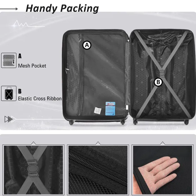 Silk & Salt 3 Piece Black LuggaTravel Set 20 24 28 Carry on Luggawith Spinner Wheels Lightweight Hard Case LuggaTravel Suitcase Christmas Gifts for Business Trip Holiday Travel Cruise^ Luggage Sets