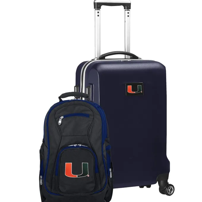 Silk & Salt Miami Hurricanes Deluxe 2-Piece Backpack and Carry-On Set - Navy^ Luggage Sets