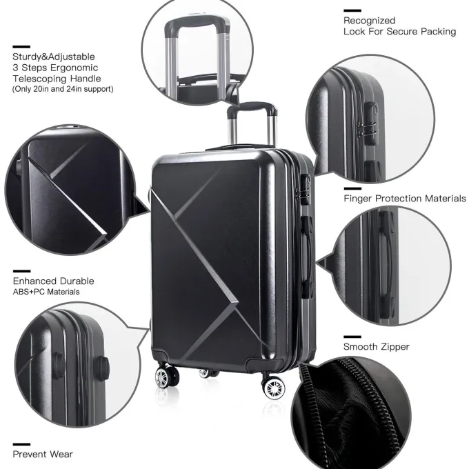 Silk & Salt 3 Piece LuggaSets with Hardside Expandable Spinner Wheel (20/24/28) Black^ Hard Side Luggage