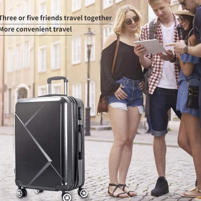 Silk & Salt 3 Piece LuggaSets with Hardside Expandable Spinner Wheel (20/24/28) Black^ Hard Side Luggage