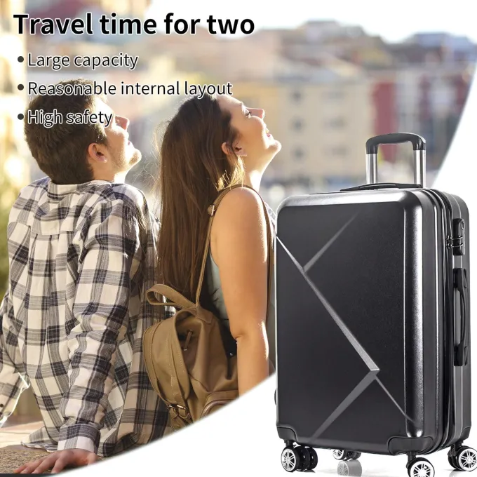 Silk & Salt 3 Piece LuggaSets with Hardside Expandable Spinner Wheel (20/24/28) Black^ Hard Side Luggage