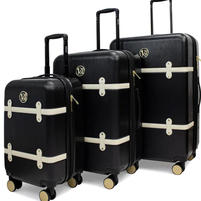Silk & Salt BADGLEY MISCHKA Grace 3 Piece Expandable Retro LuggaSet (Black)^ Hard Side Luggage