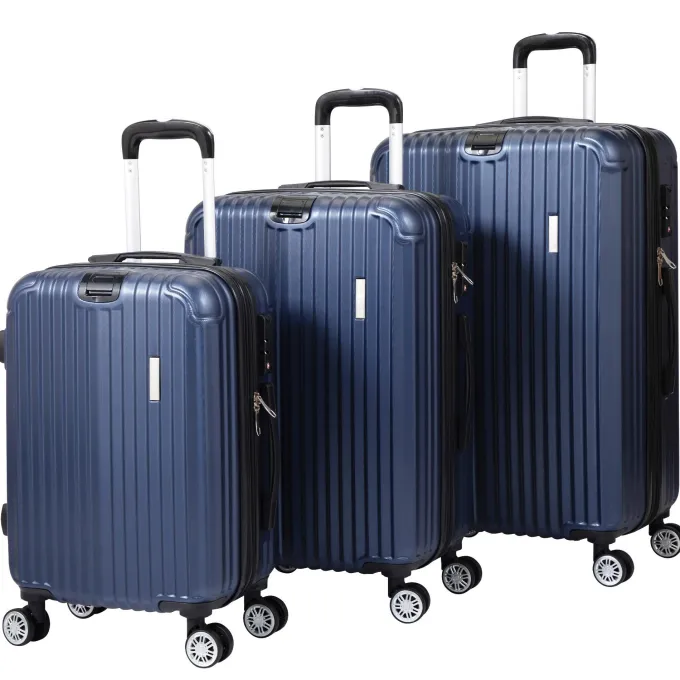 Silk & Salt Kepooman Expandable Suitcase Vertical Striped Suitcase 3-piece Set Blue^ Hard Side Luggage