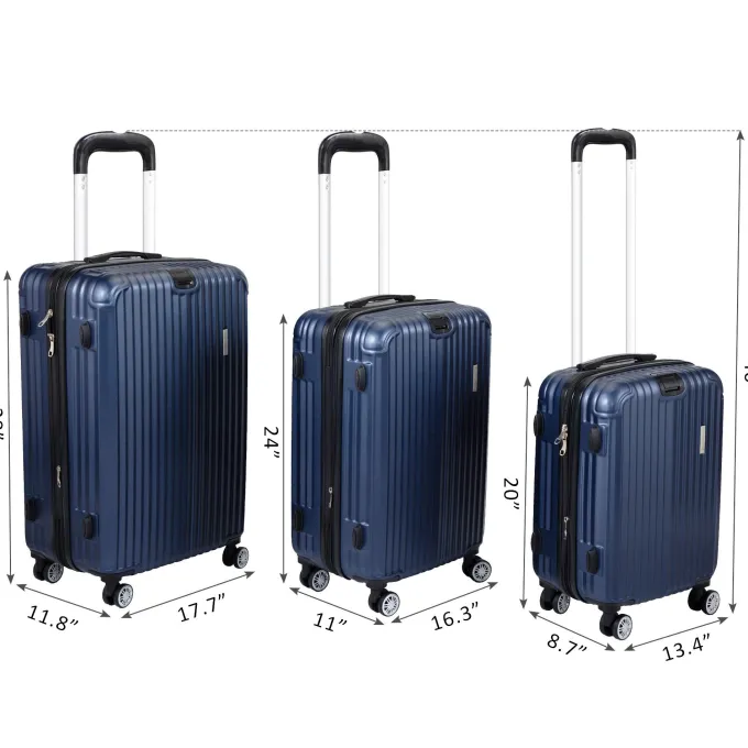 Silk & Salt Kepooman Expandable Suitcase Vertical Striped Suitcase 3-piece Set Blue^ Hard Side Luggage