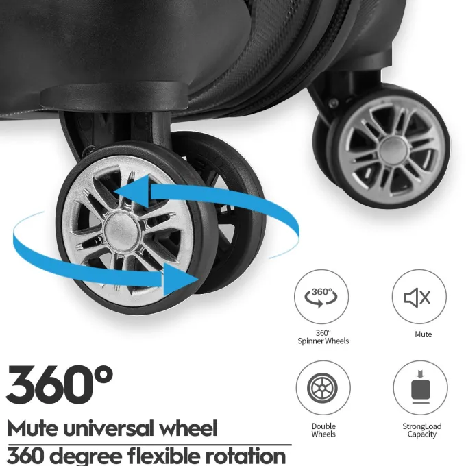 Silk & Salt Joyway LuggaSets Hardside 3PCS Suitcase with Swivel Wheel TSA Lock. (Black)^ Checked Luggage