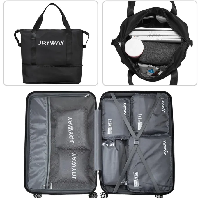 Silk & Salt Joyway LuggaSets Hardside 3PCS Suitcase with Swivel Wheel TSA Lock. (Black)^ Checked Luggage