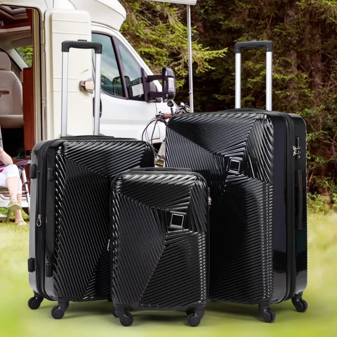 Silk & Salt 3Pcs Portable LuggaSet LarCapacity LuggaBags for Travel Black^ Checked Luggage