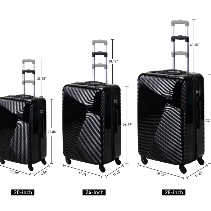 Silk & Salt 3Pcs Portable LuggaSet LarCapacity LuggaBags for Travel Black^ Checked Luggage