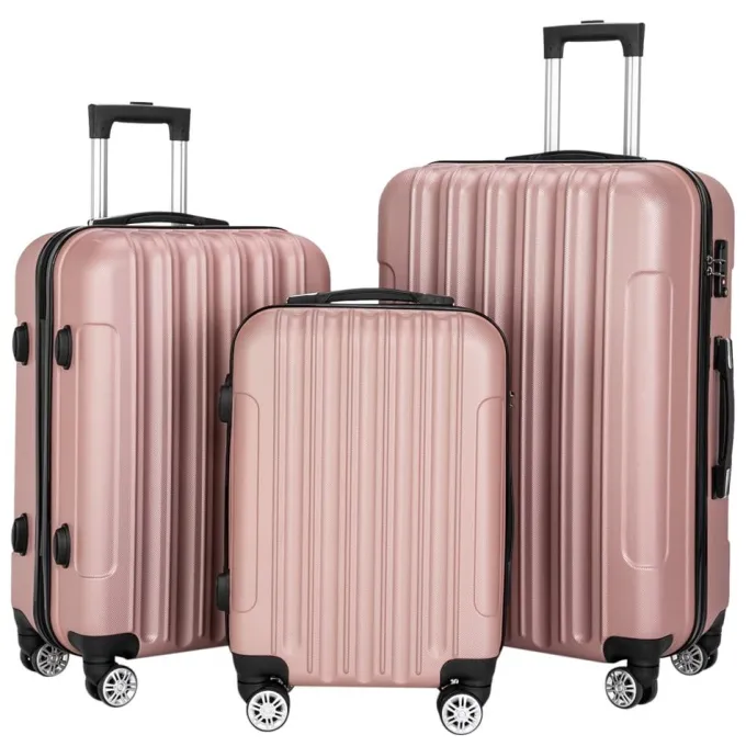 Silk & Salt Dcenta 3-in-1 Multifunctional LarCapacity Traveling StoraSuitcase LuggaSet Rose Gold^ Hard Side Luggage