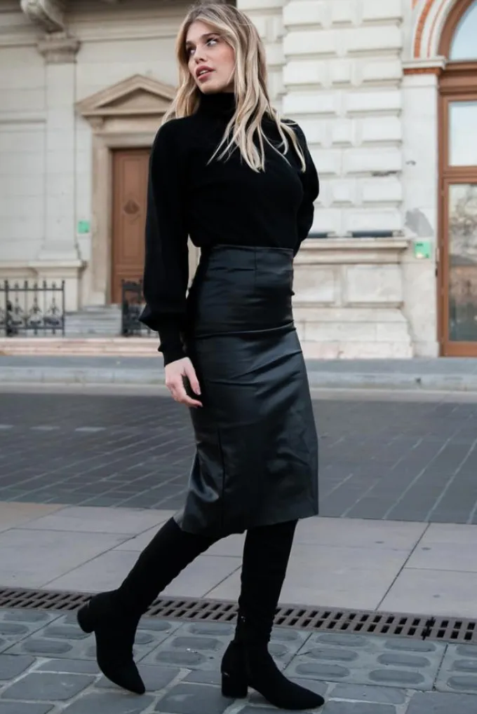 Silk & Salt vegan leather skirt- black^ Skirts