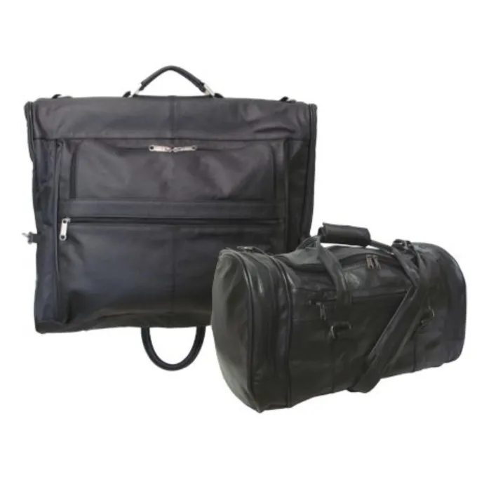 Silk & Salt Amerileather 2424-0 Amerileather Leather Traveler SetampBlack - 2 Piece^ Luggage Sets