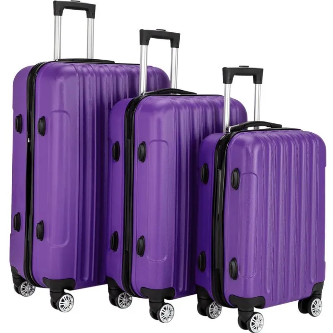 Silk & Salt GoDecor 3 Piece LuggaSets PC+ABS Spinner Suitcase Purple^ Checked Luggage