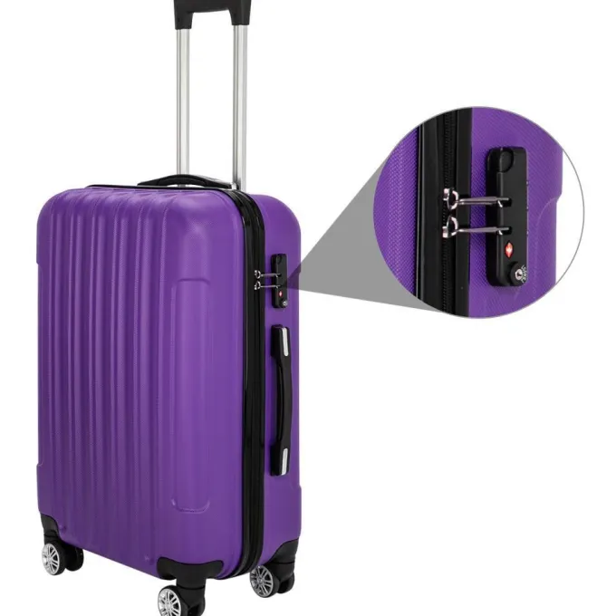 Silk & Salt GoDecor 3 Piece LuggaSets PC+ABS Spinner Suitcase Purple^ Checked Luggage