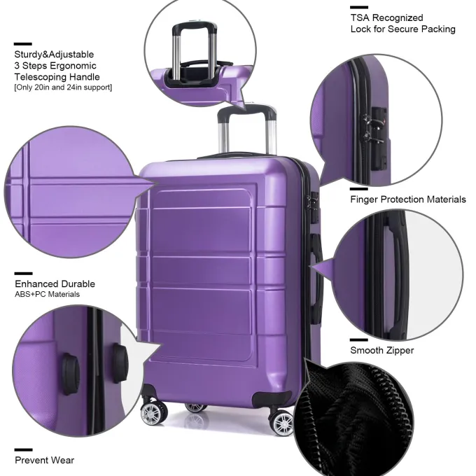 Silk & Salt Traveling Luggage 3pcs Hardside LuggaSet 20+24+28 with TSA Lock Purple^ Checked Luggage