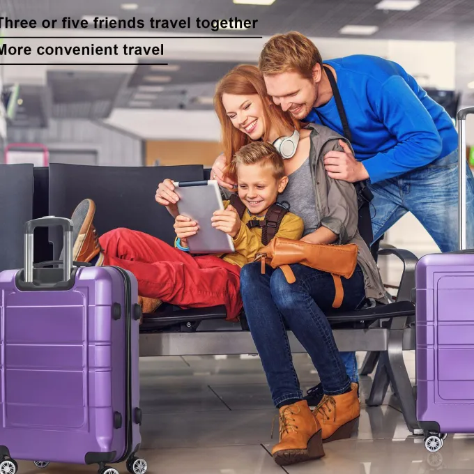 Silk & Salt Traveling Luggage 3pcs Hardside LuggaSet 20+24+28 with TSA Lock Purple^ Checked Luggage