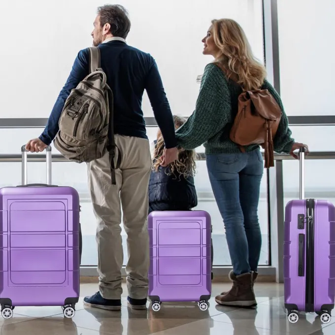 Silk & Salt Traveling Luggage 3pcs Hardside LuggaSet 20+24+28 with TSA Lock Purple^ Checked Luggage