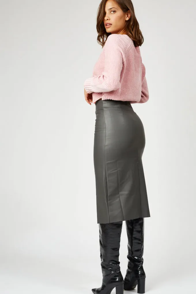 Silk & Salt vegan leather skirt- grey^ Skirts