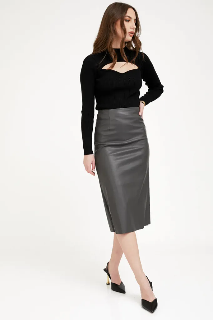 Silk & Salt vegan leather skirt- grey^ Skirts