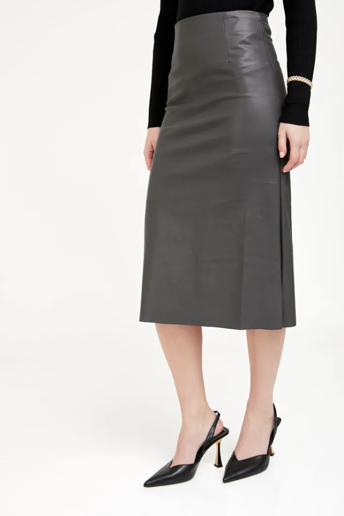 Silk & Salt vegan leather skirt- grey^ Skirts