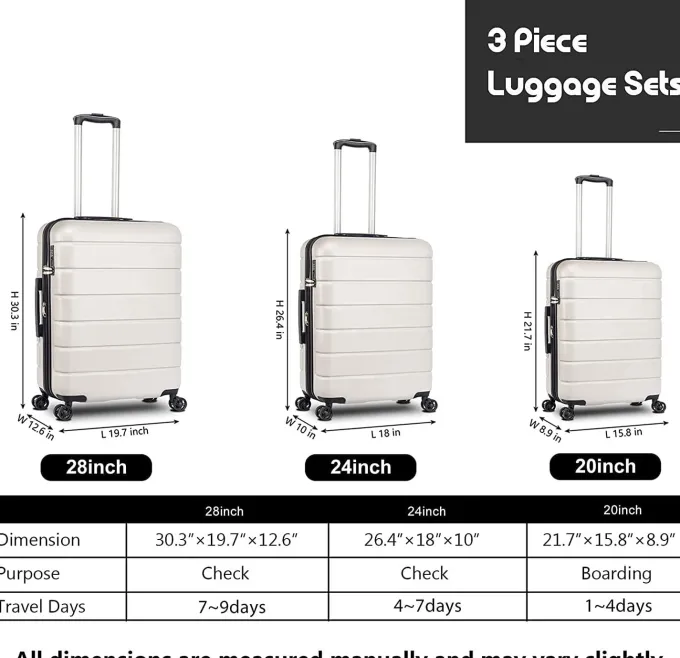 Silk & Salt SEGMART 3 Pieces Travel LuggaSet 20''/24''/28'' Lightweight Women Suitcase Travel Sets 3-in-1 Portable Trolley Case with Telescoping Handle Outdoor Hardside LuggaSet S9354^ Hard Side Luggage