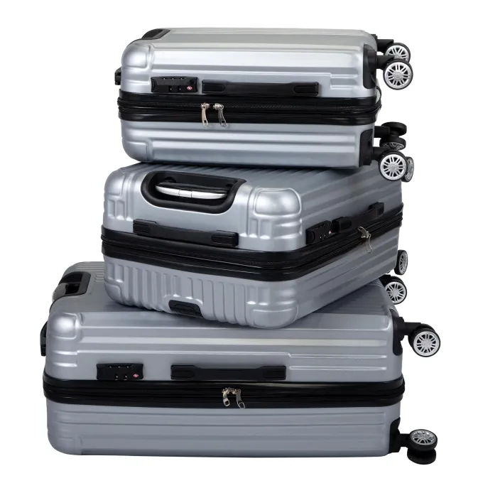 Silk & Salt Topcobe 3pcs Expandable Suitcase Vertical Striped Suitcase for Travel Sliver^ Hard Side Luggage
