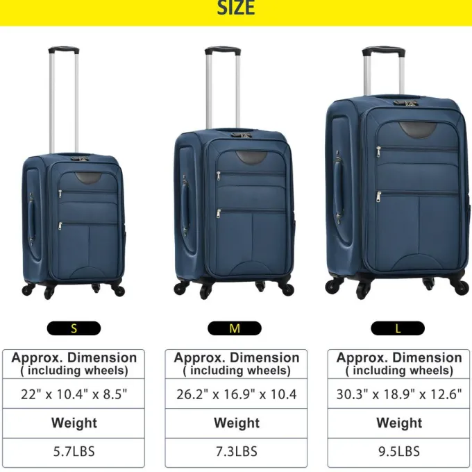 Silk & Salt Abcnature Expandable Luggage 3 PC LuggaSetUpright Spinner Softshell Lightweight Suitcase with TSA Lock Durable Suitcase Double Wheels Carry on LuggaSets Clearance 22 26 30^ Checked Luggage