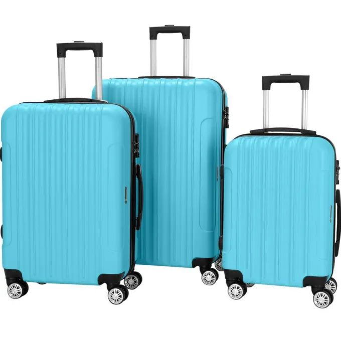 Silk & Salt GoDecor 3 Pieces LuggaTravel Set Bag ABS Trolley Suitcase Blue^ Hard Side Luggage
