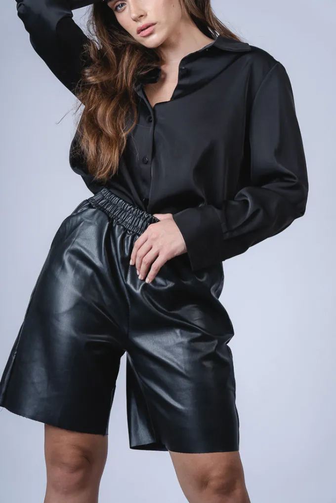 Silk & Salt arden vegan leather shorts - black^ Pants