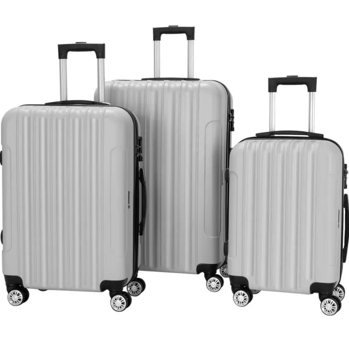 Silk & Salt GoDecor 3 Pieces LuggaTravel Set Bag ABS Trolley Suitcase Sliver Gray^ Hard Side Luggage