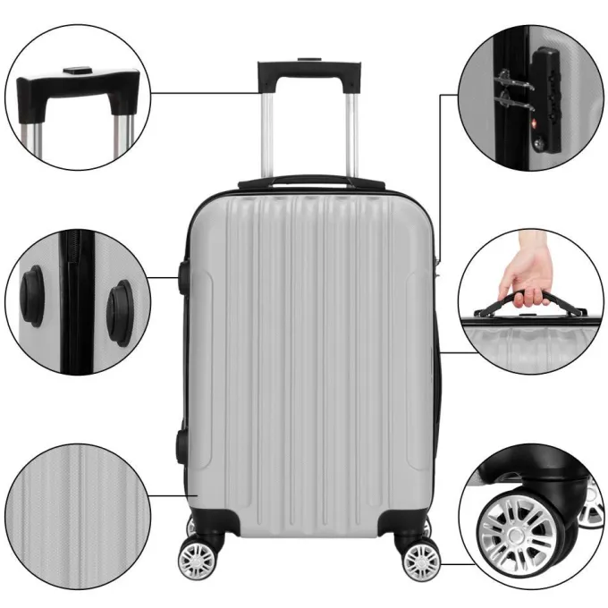 Silk & Salt GoDecor 3 Pieces LuggaTravel Set Bag ABS Trolley Suitcase Sliver Gray^ Hard Side Luggage