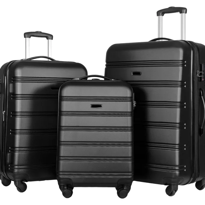 Silk & Salt Hardside Expandable Luggawith Spinner Wheels ampTSA LockLightweight Durable Travel Suitcase Carry On LuggaSetBlack3-Piece Set (20/24/28)^ Hard Side Luggage
