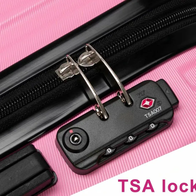 Silk & Salt VIK TECH 3PCS LuggaTravel Set Bags ABS Trolley Hard Shell Suitcase W/TSA lock With 4 Wheels Pink^ Hard Side Luggage