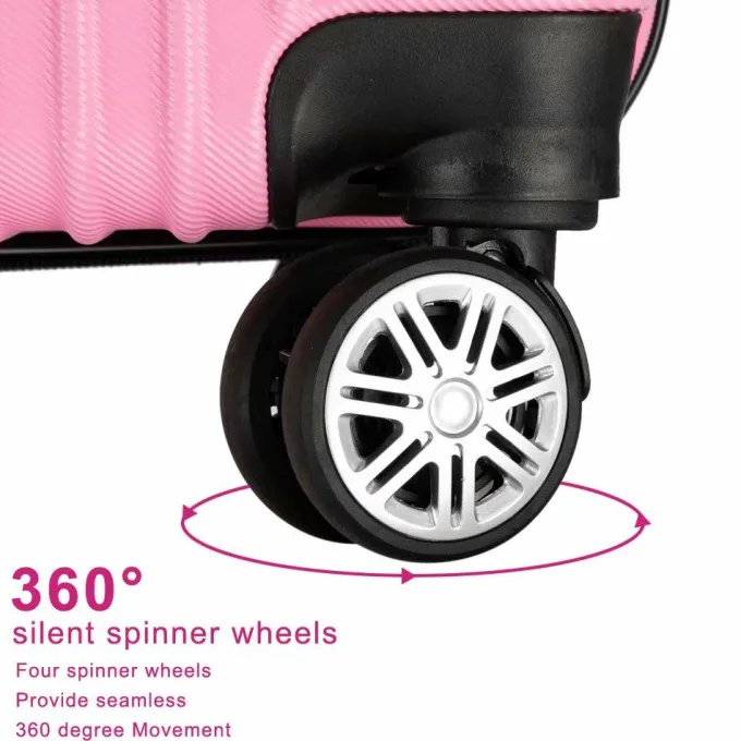 Silk & Salt VIK TECH 3PCS LuggaTravel Set Bags ABS Trolley Hard Shell Suitcase W/TSA lock With 4 Wheels Pink^ Hard Side Luggage