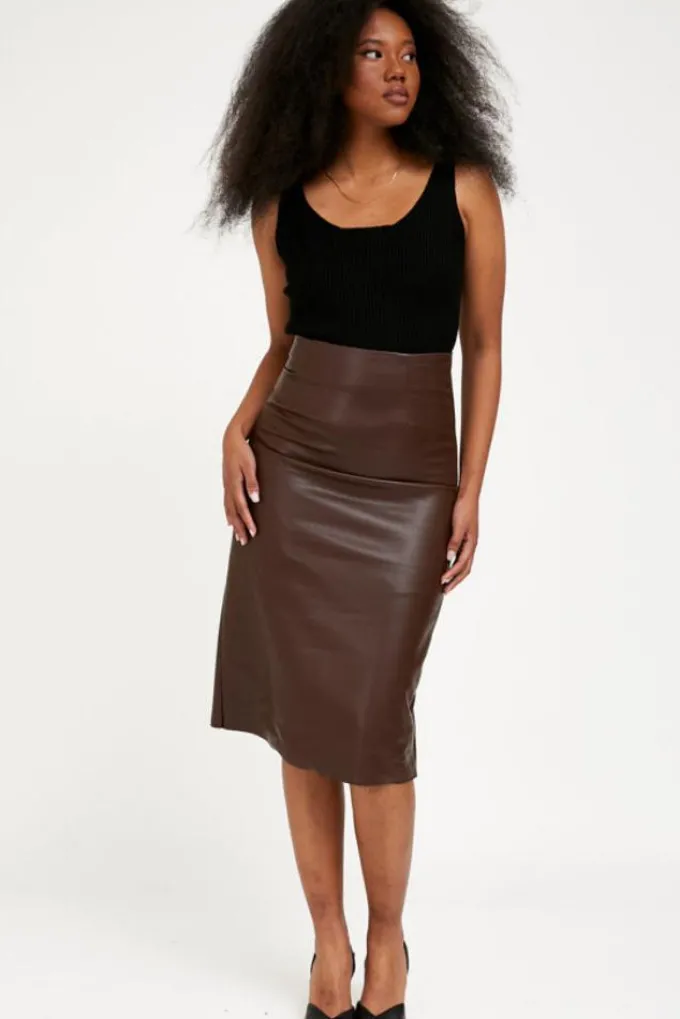Silk & Salt vegan leather skirt - brown^ Skirts