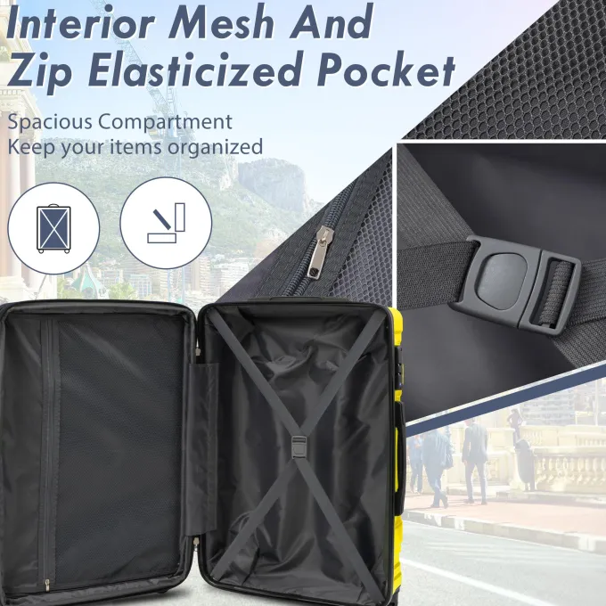 Silk & Salt 3 Piece LuggaTravel Set 20 24 28 Carry on Luggawith Spinner Wheels Lightweight Hard Case LuggaTravel Suitcase Christmas Gifts for Business Trip Holiday Travel Cruise Black^ Hard Side Luggage