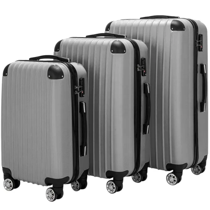 Silk & Salt OTVIAP Lugga3 Piece Set Suitcase Spinner Hardshell Lightweight TSA Lock Gray^ Luggage Sets