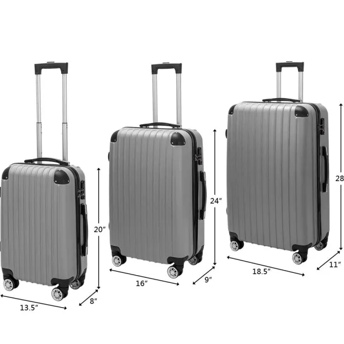 Silk & Salt OTVIAP Lugga3 Piece Set Suitcase Spinner Hardshell Lightweight TSA Lock Gray^ Luggage Sets